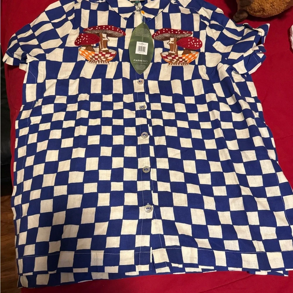 FARM Rio Blue and White Checkered Mushroom Shirt - Picture 3 of 8